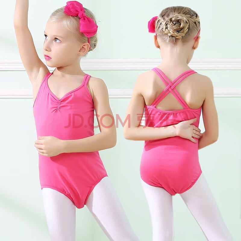 儿童舞蹈服吊带女童夏季练功服幼儿考级体操服小女孩中国舞服玫红130