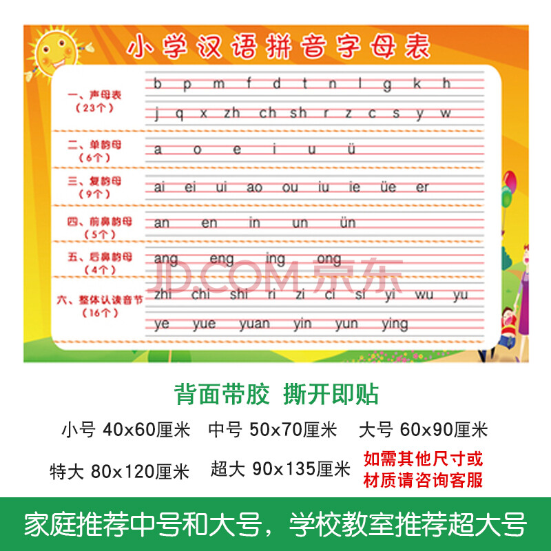 小学生汉语拼音声母韵母拼读全表墙贴大挂图九九幼儿园字母口诀表