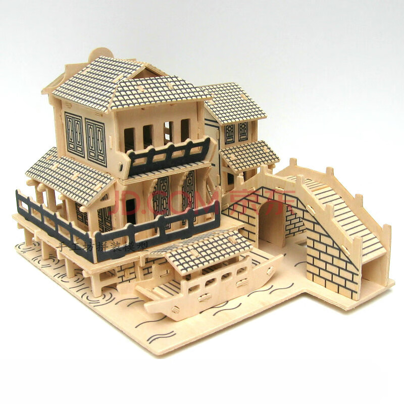 立体拼图木质拼装房子3d木制仿真建筑模型手工木头屋diy益智玩具sn
