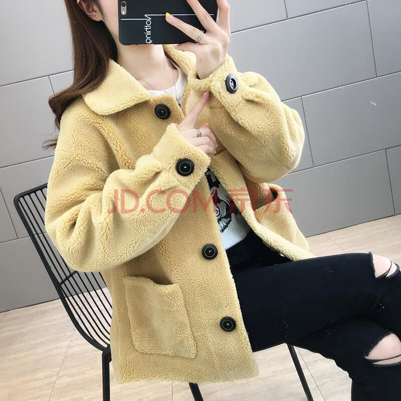 2019秋冬新款颗粒绒大衣女时尚宽松羊羔绒外套皮毛一体羊羔毛短款