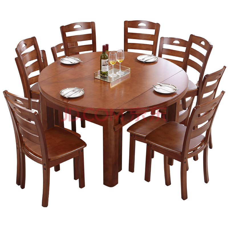 全实木餐桌椅组合现代简约折叠家用歺桌家用吃饭桌子小户型饭桌 1.