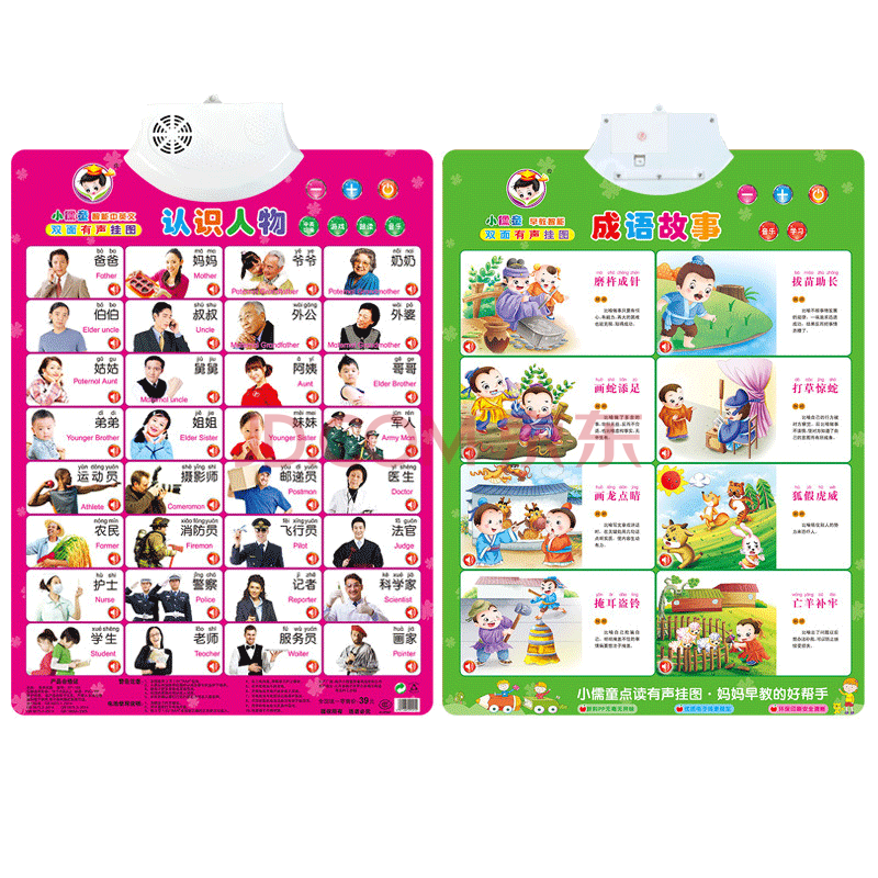 婴幼儿启蒙早教益智玩具礼物 双面有声挂图(人物;成语故事)