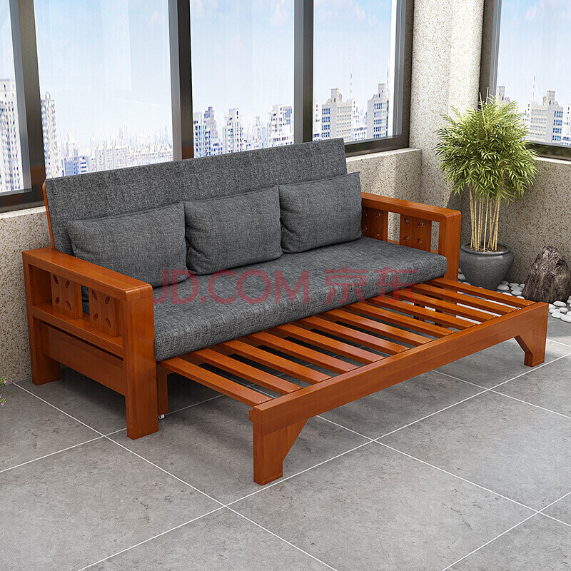 实木沙发床两用可折叠双人松木书房阳台折叠床多功能推拉床小户型定制