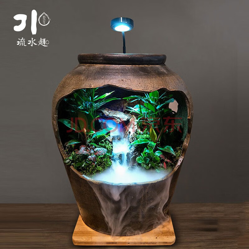 流水趣 流水器陶瓷器微景观植物盆哉摆件 装饰工艺品桌面喷泉风水招财