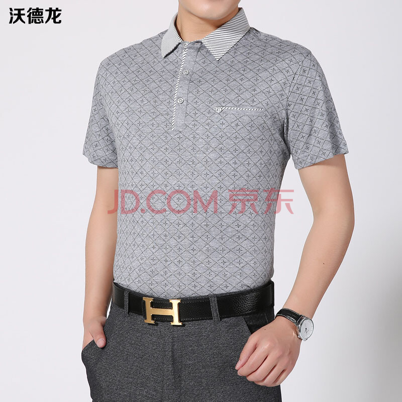 沃德龙男装2015夏季中年男士商务休闲polo衫翻领条纹图片