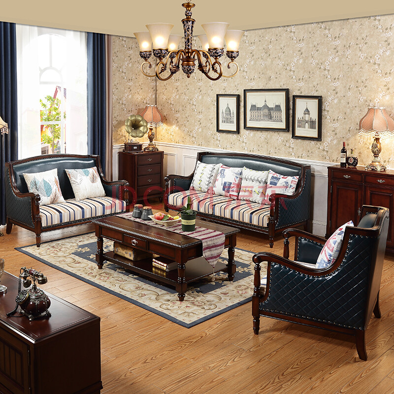 美式沙发实木沙发组合沙发简约现代美式乡村客厅家具木质单人双人三人