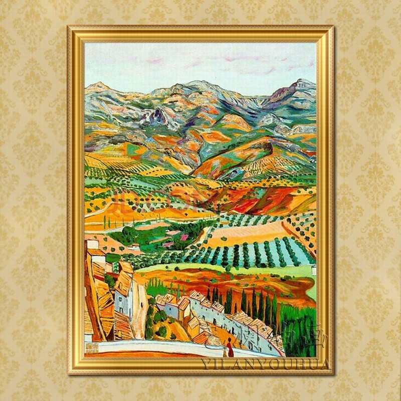 艺澜世界名画风景油画 远处的田野 玄关走廊有框家居软装饰品挂画fg37