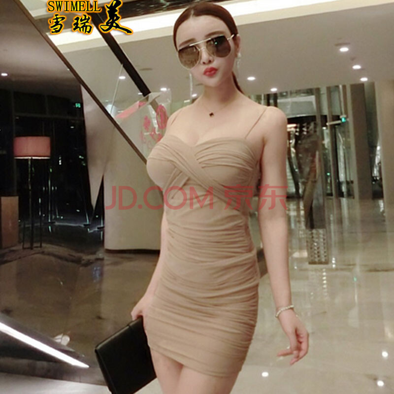 低胸露背夜场女装夜店性感修身短裙紧身包臀连衣裙黑色 均码 870 透明