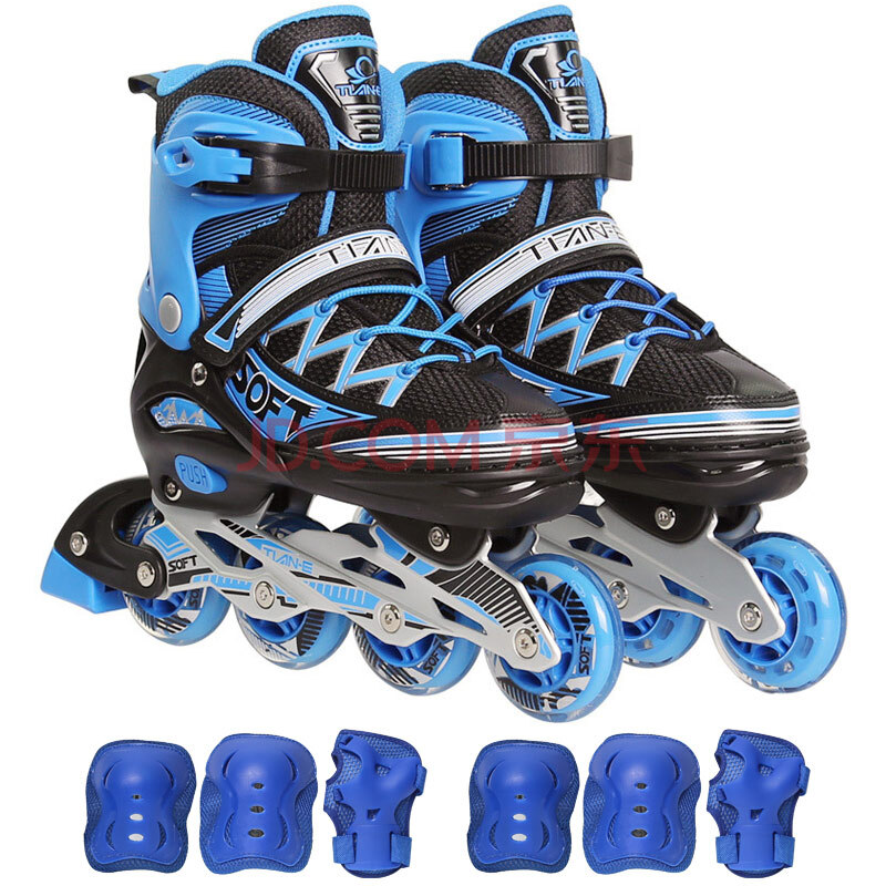 天鹅成人溜冰鞋成年直排轮滑鞋可调男女旱冰鞋 43码可穿 蓝色 6件套 m