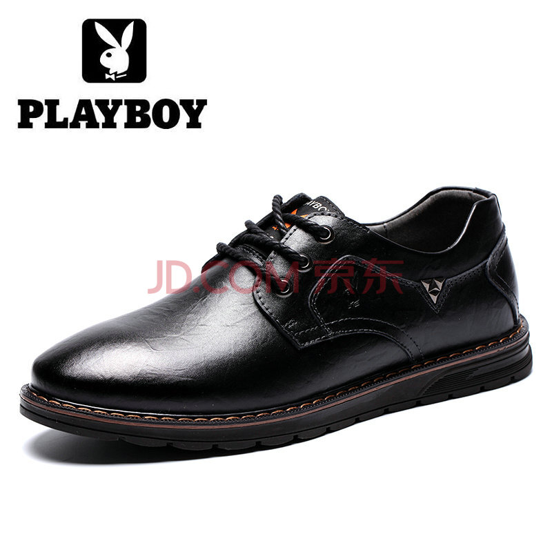 花花公子PLAYBOY男鞋商务休闲皮鞋透气英伦时尚新品皮鞋男CX39359 黑色 偏大一码 选小一码