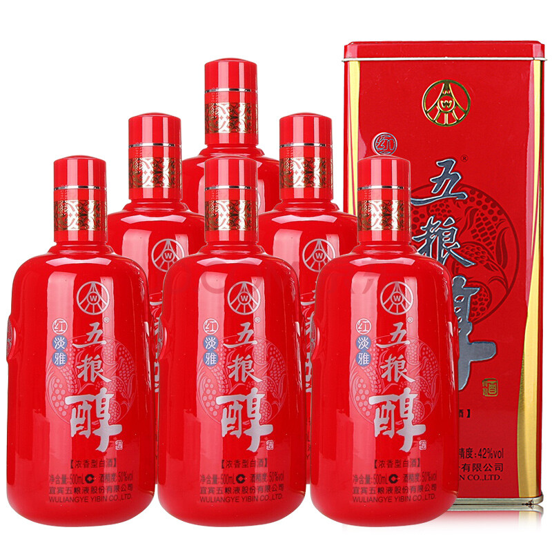 五糧液股份 五糧醇 紅淡雅 50度濃香型(新老包裝隨機發貨) 500ml*6瓶 整箱