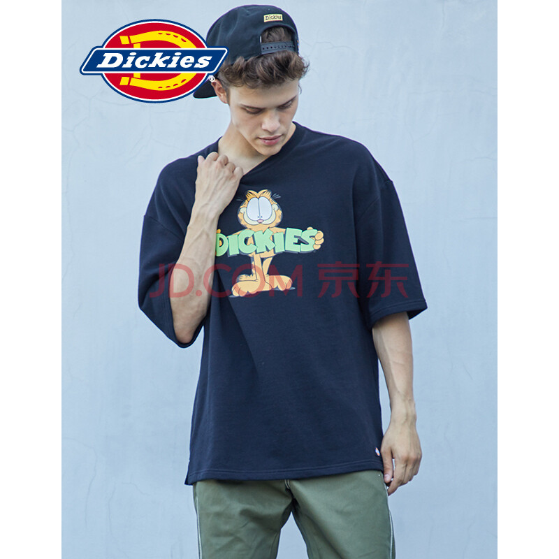 Dickies;¼Ó·ÆÃ¨ºÏ×÷¿îLogoÓ¡»¨Ã«È¦²¼Ô²ÁìTÐôÄÐŮͬ¿î181U30G105 BKºÚÉ« S/165