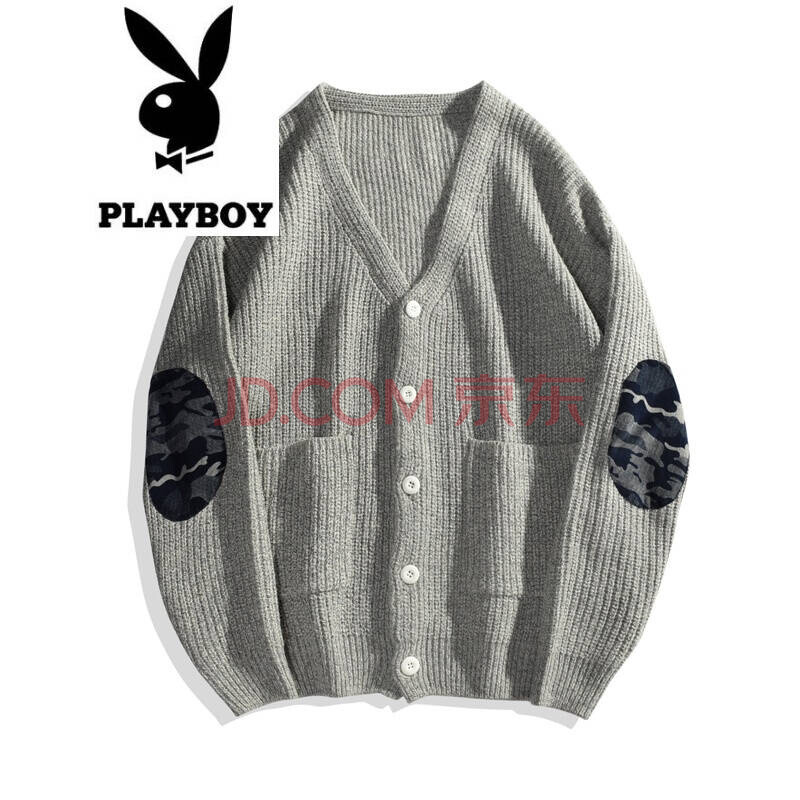 花花公子 (PLAYBOY)风衣男中长款加厚秋冬复古针织开衫套宽松版毛衣男线衣限 灰色 XL