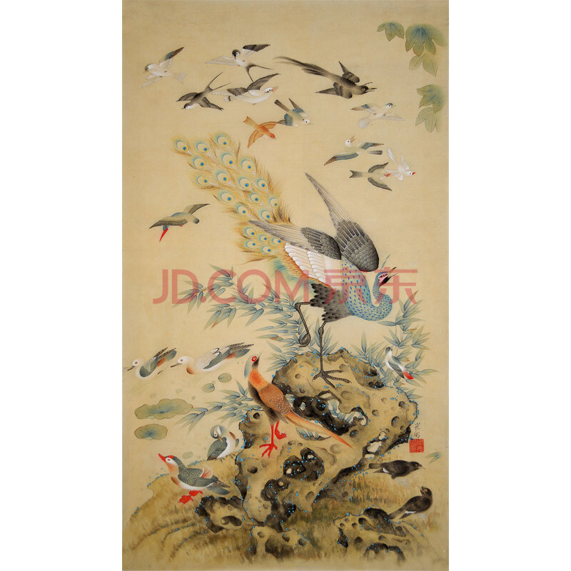 周光明《百鸟朝凤》纸本国画