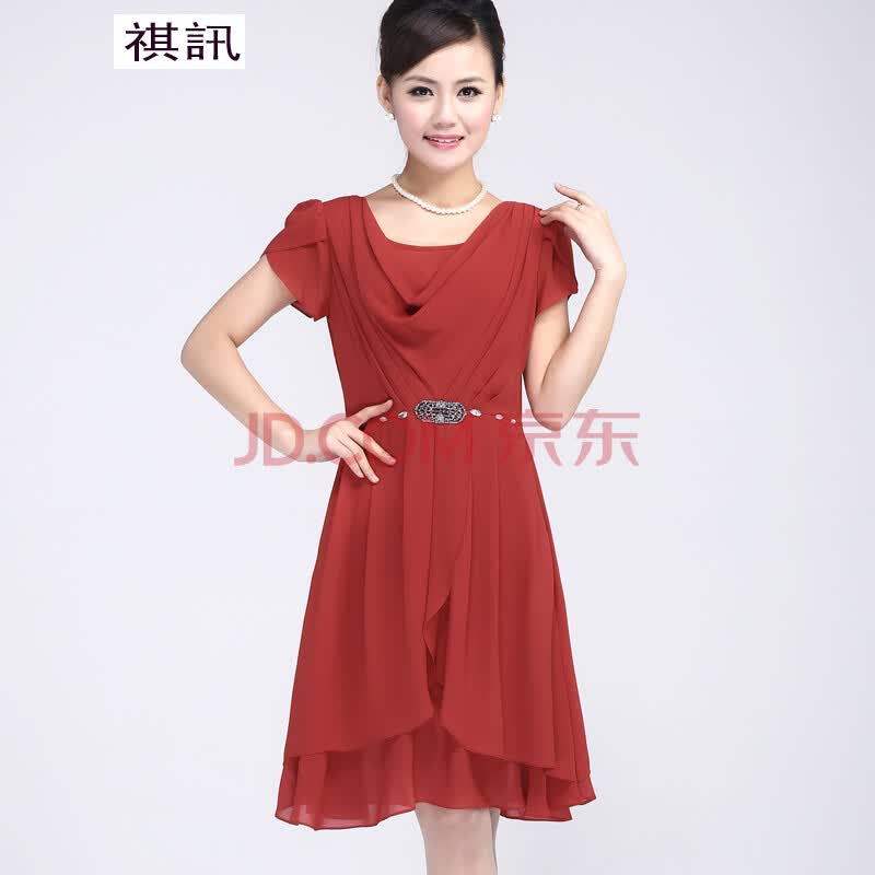 夏季女装雪纺<em>裙子</em>2014<em>中年妇女夏装</em>妈妈短袖