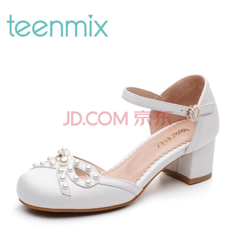 Teenmix/ÌìÃÀÒâ2018´º×¨¹ñͬ¿îÑòƤlo·çÅ®Á¹Ð¬ÈËÓãÉñÚÍ6H934AK8 °×É« 37