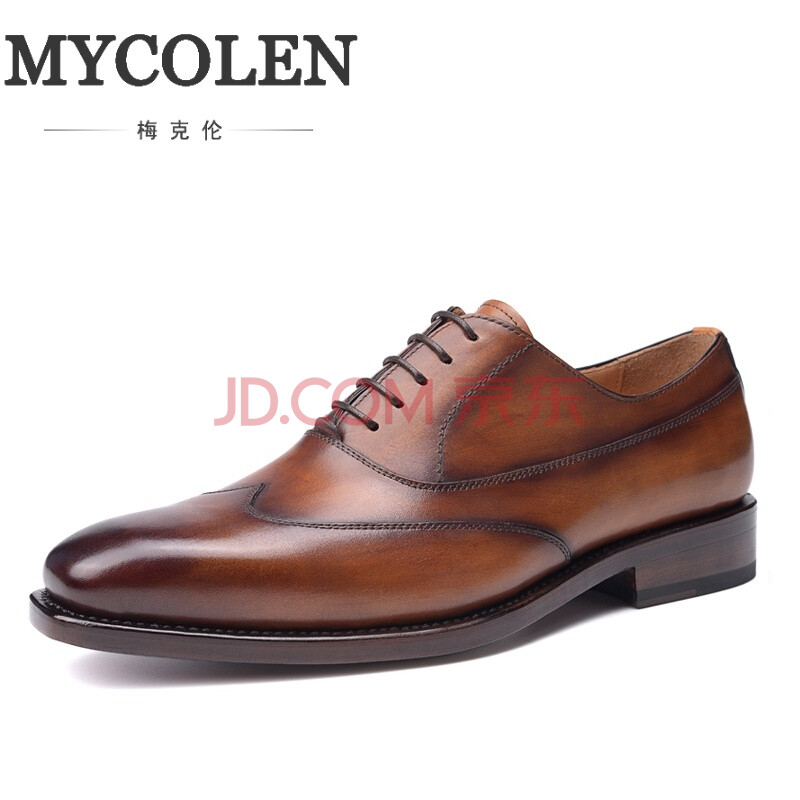 梅克倫新款男士商務皮鞋固特異手工定制男鞋尖頭英倫婚鞋(定制15天發貨) 棕色 42