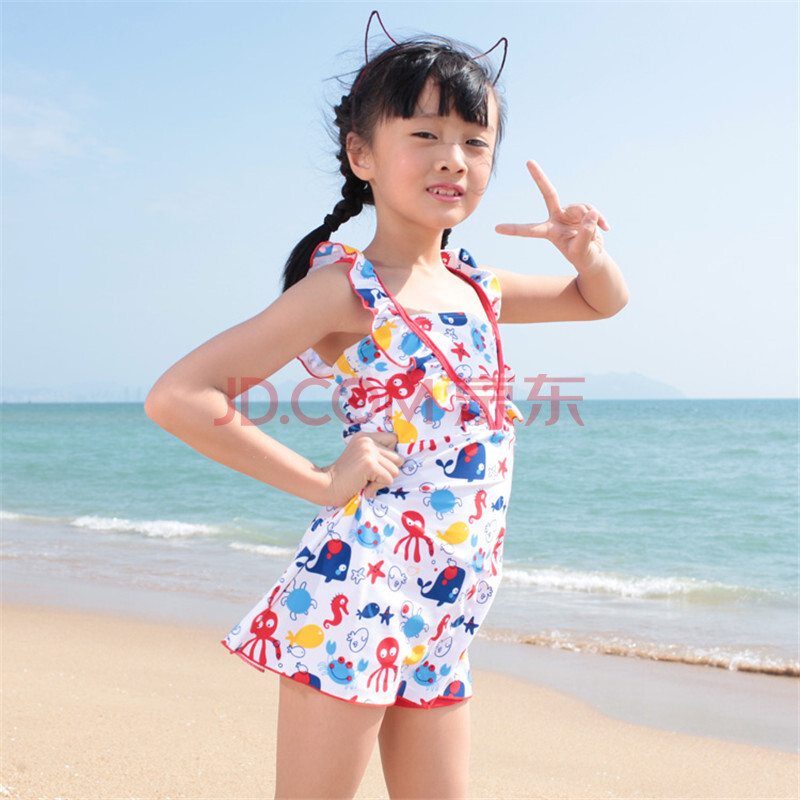月华天泳衣儿童泳衣 女童泳装泡温泉分体裙式大中童游泳衣 1947红章鱼