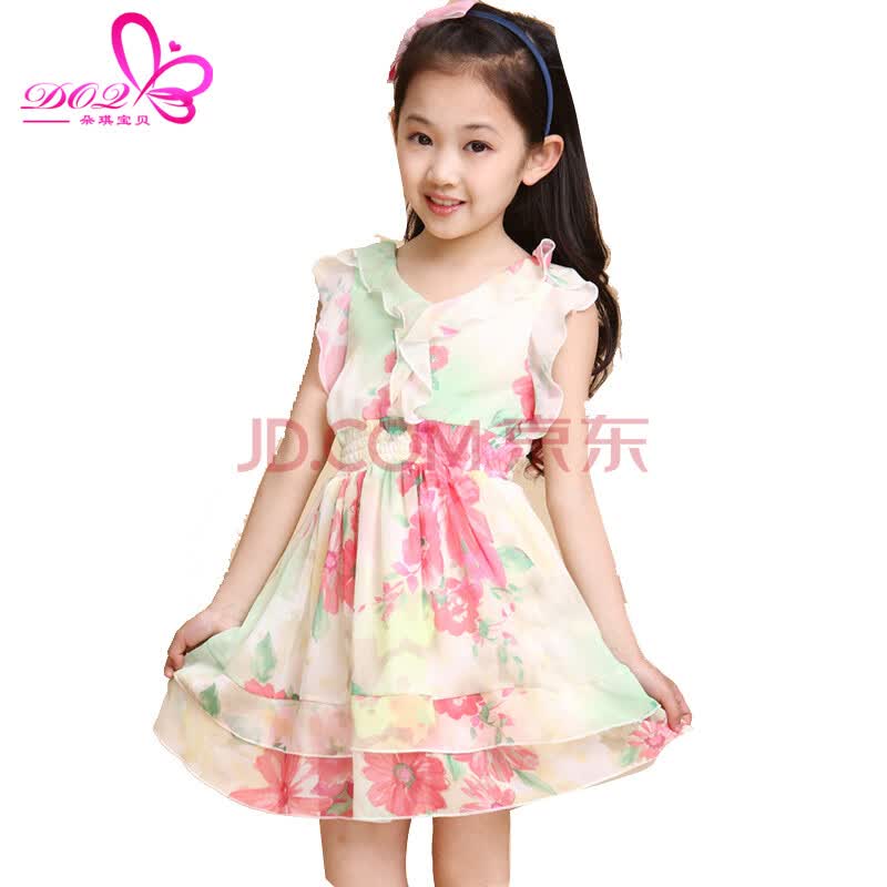 朵琪宝贝<em>女大童夏季</em>连衣裙儿童雪纺碎花<em>裙子</em>