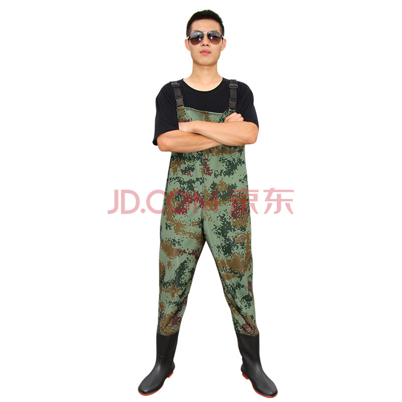 加厚半身下水裤防水衣服男雨裤皮叉轻钓鱼捕鱼渔裤连体雨鞋 背带95丝数码迷彩 44码