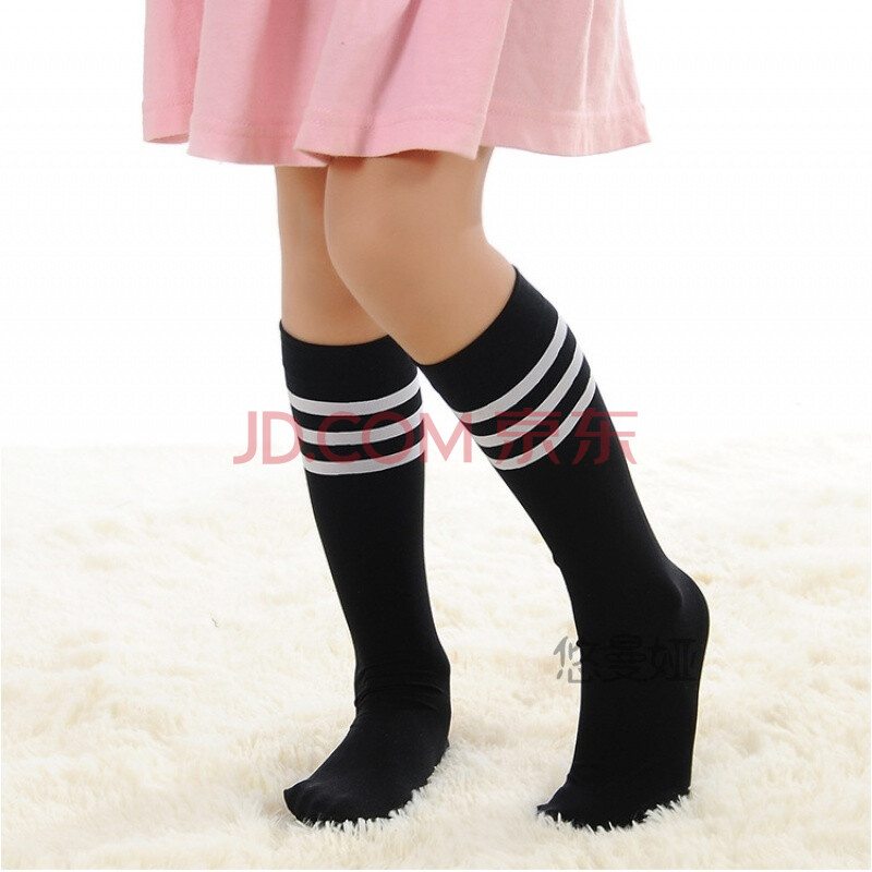 夏季韩版女童中筒袜薄款半腿丝袜条纹儿童长筒袜宝宝过膝袜子 黑色白