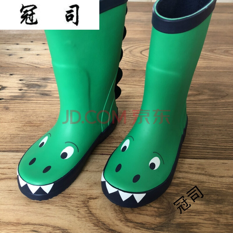 冠司兒童雨鞋小恐龍男童寶寶女童小童雨靴小孩幼兒園水鞋防滑膠鞋套鞋 綠色恐龍 現貨 內長17cm 26碼
