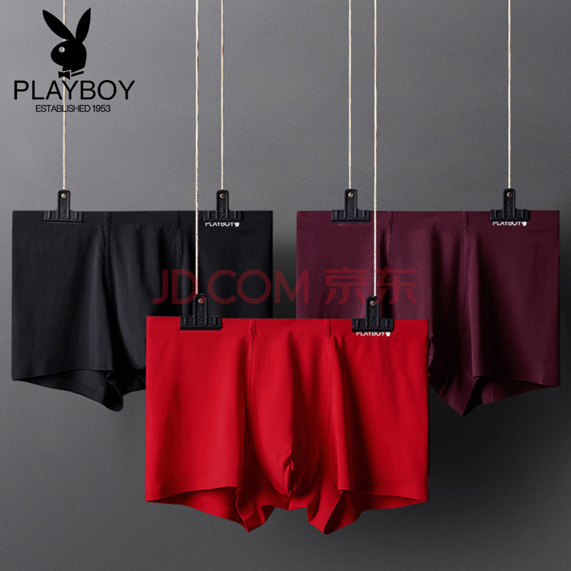 PLAYBOY/»¨»¨¹«×ÓÄÐÊ¿ÄÚ¿ãÏļ¾Äª´ú¶ûÍ¸ÆøÎÞºÛU͹ƽ½Ç¿ãËĽǶ̿ãÇàÄê´óÂë ºÚÉ«+¾Æºì+´óºì XL