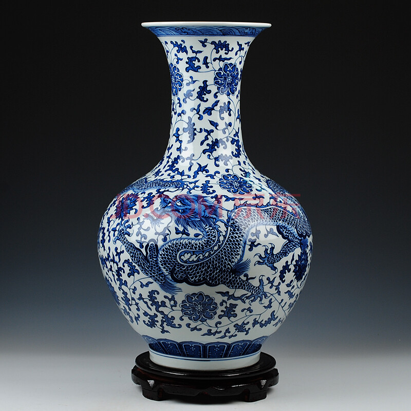 领格(lingge) 景德镇陶瓷器 纯手绘青花瓷龙纹落地大号花瓶工艺品装饰