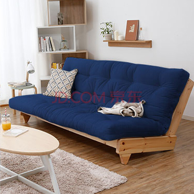 奥古拉 沙发床两用可折叠功能沙发 北欧日式小户型布艺实木沙发 蓝色