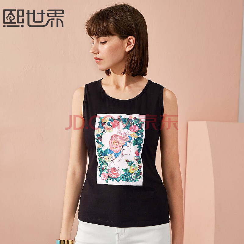 ÎõÊÀ½çsllsky 2018Ïļ¾Ð¿îÔ²ÁìÓ¡»¨Ð¡±³ÐÄÅ®¿î »îÐÔºÚ 175/96A(2XL)