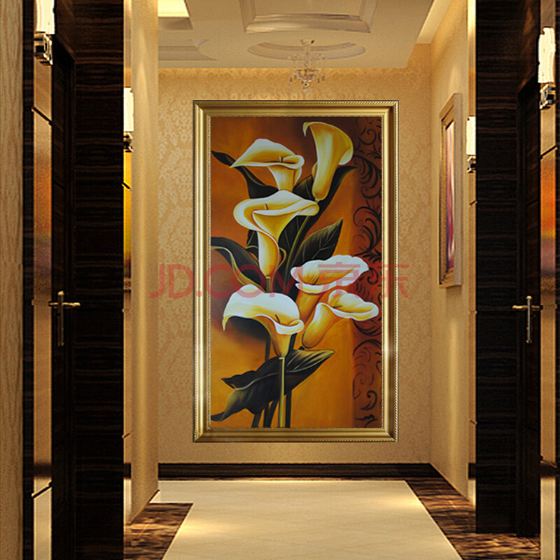 玄关装饰画欧式手绘油画走廊过道竖版家居挂画壁画艺术背景墙画 有框
