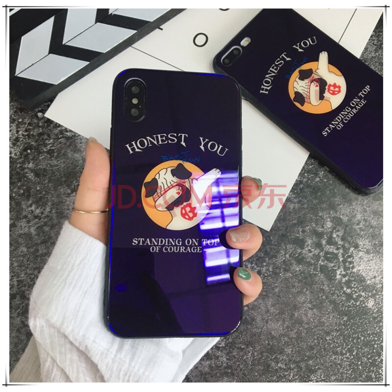 潮男藍光玻璃殼iphone8X手機殼嘻哈蘋果6plus潮牌7個性卡通保護套 嘻哈狗狗 iphoenX