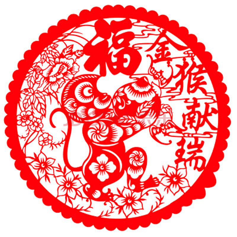 2016猴年年画背胶不干胶剪纸植绒布新春节图片