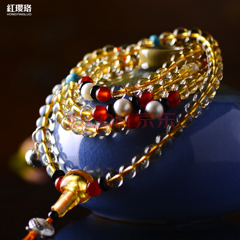 缨络风尚+天然金发金<em>女款佛珠</em>手链108颗念珠