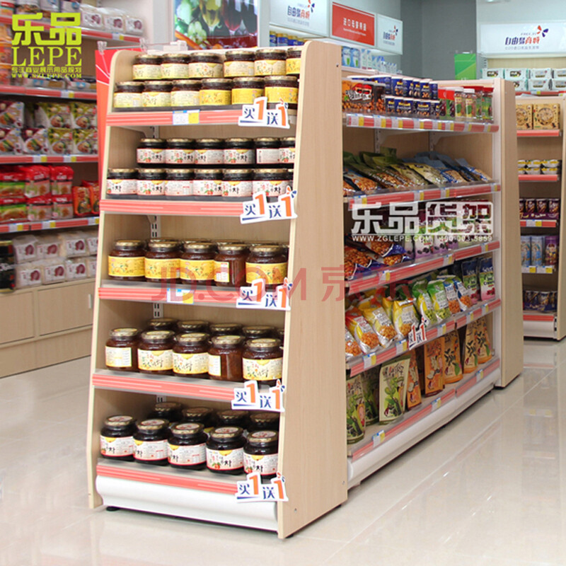 乐品 新款超市货架进口食品单面展示架便利店钢木货柜母婴文具店双面