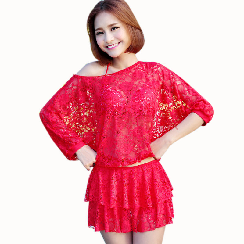 2016澜涛新款bikini性感女神钢托小胸女比基尼蕾丝外套三件套泳衣