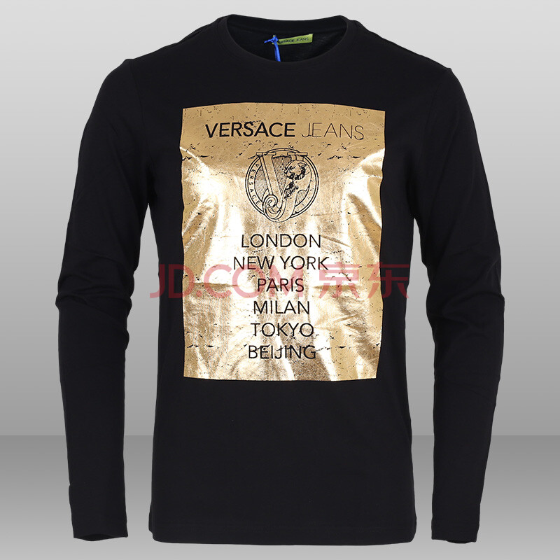 versace jeans,versace 海报 范思哲(versace jeans)2015新款 男装 印花圆领长袖t恤 b3gmb770 黑色