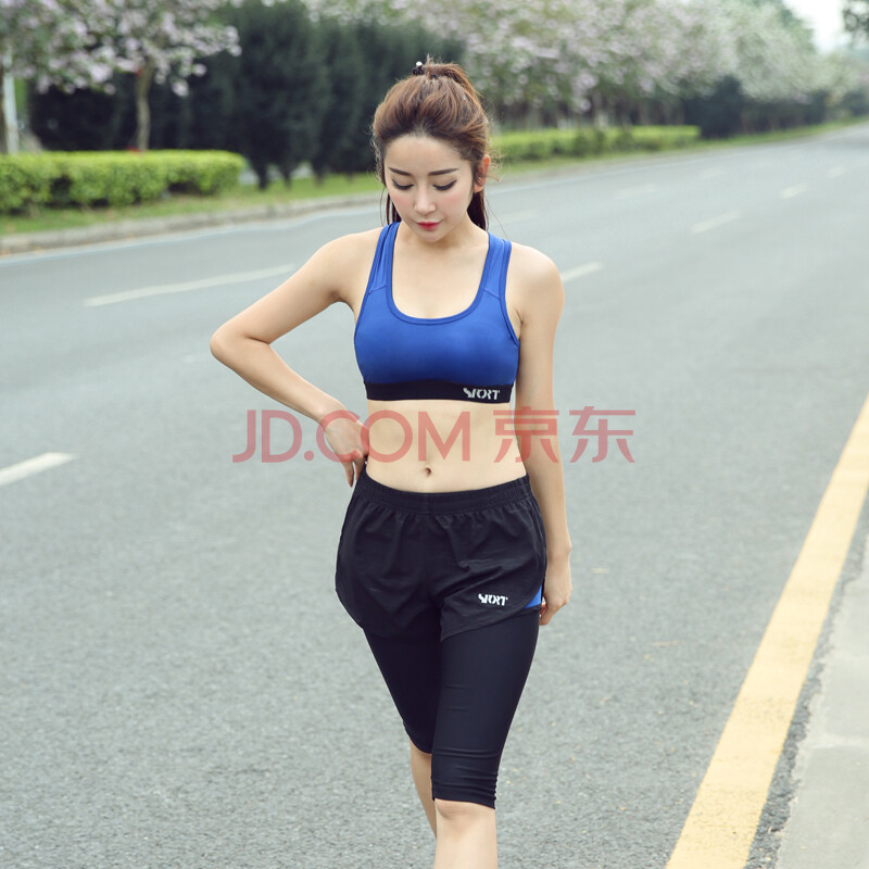 2016新款瑜伽服健身服三件套装女运动文胸背心防震速干显瘦七分短裤