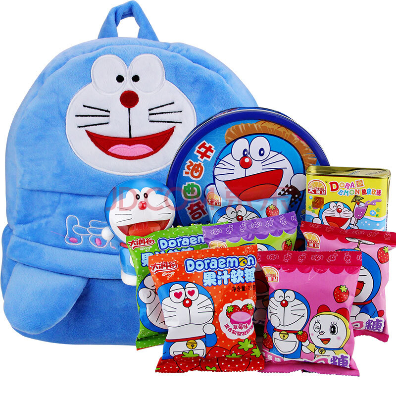 乐天进口零食大礼包kitty机器猫哆啦a梦蓝胖子背包书包小孩子小朋友图片