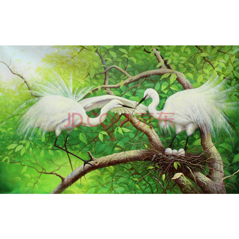 万寿台画家 朴贤《白鹭》朝鲜油画【白头山出品】