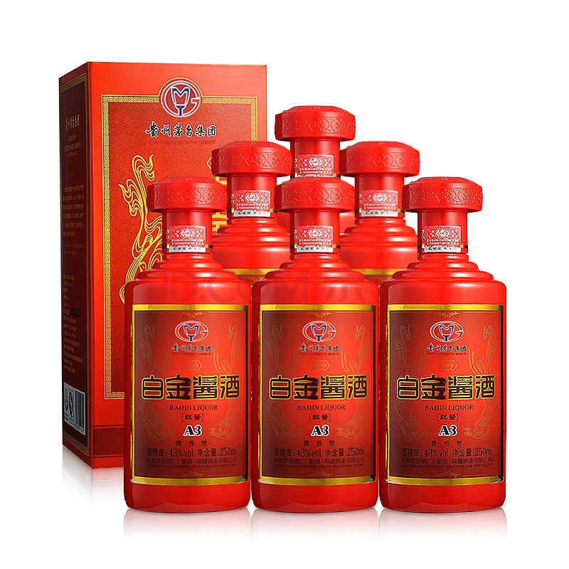 43°茅台白金酒酱香(红酱a3)250ml(6瓶装)【图片 价格