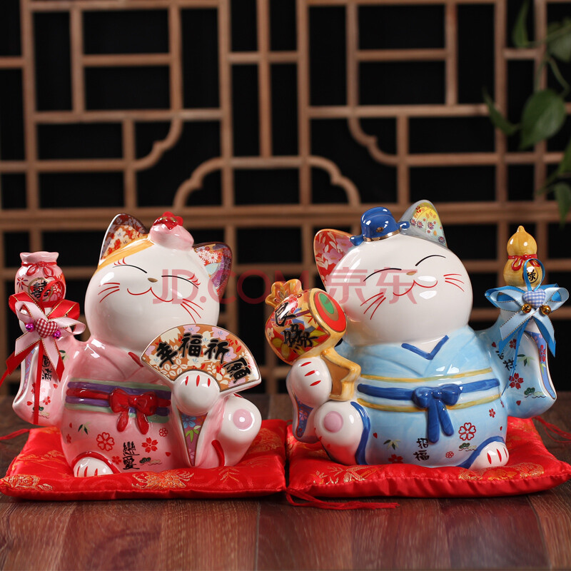 招财猫摆件 爱情创意礼品家居摆件情侣和服招财猫 工艺储蓄罐存钱罐