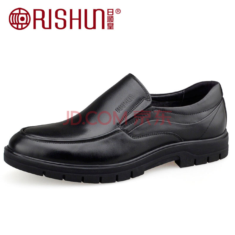 日顺皇新款男鞋时尚潮流商务休闲皮鞋男士真皮鞋子363308-1 363308-1黑色 38