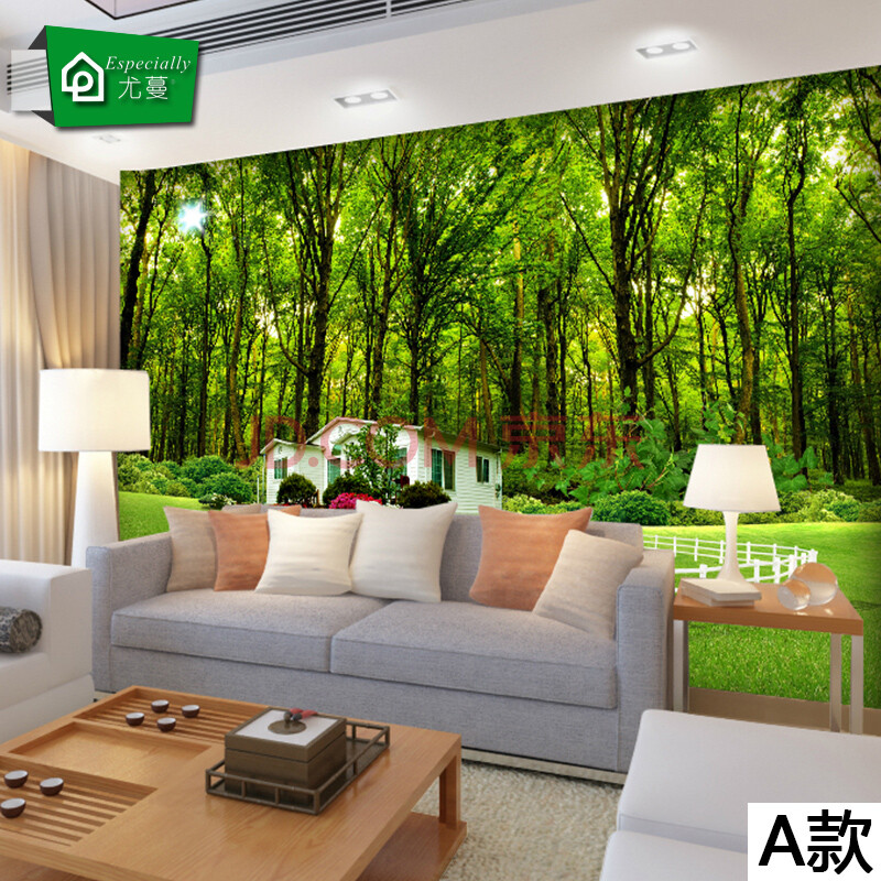 尤蔓无缝大型壁画3d立体田园树林风景画电视客厅背景墙墙纸壁纸画 5d