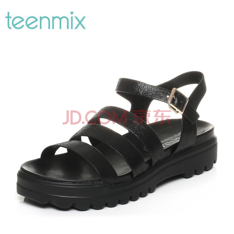 Teenmix/ÌìÃÀÒâÏÄר¹ñͬ¿îÂÞÂí·ç¸ñʱÉкñµ×Å®Á¹Ð¬6X602BL7ϸ´ø×éºÏÐÝÏÐ ºÚÉ« 38