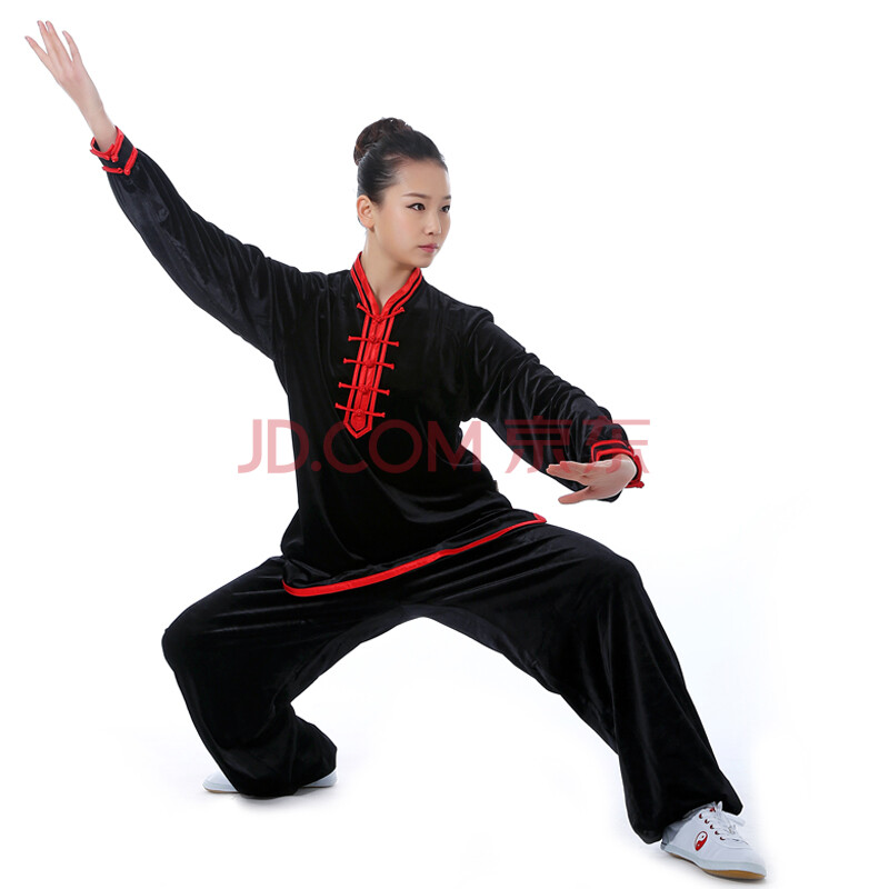 武极堂南韩绒太极服练功服太极服金丝绒冬季太极拳服装女木兰款黑色
