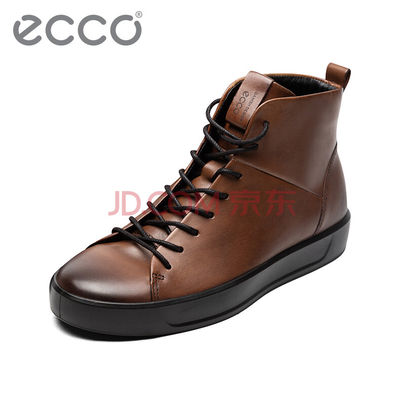 ECCO/爱步 拼色皮面透气牛皮鞋男 舒适耐磨高帮鞋 SOFT 8柔酷8号440614 棕色44061411021 39