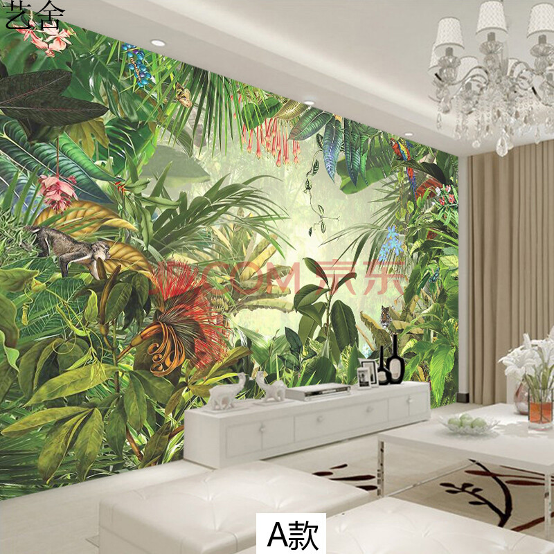 热带植物花卉壁纸壁布客厅沙发背景墙画壁布餐厅影视墙布无缝壁画整体