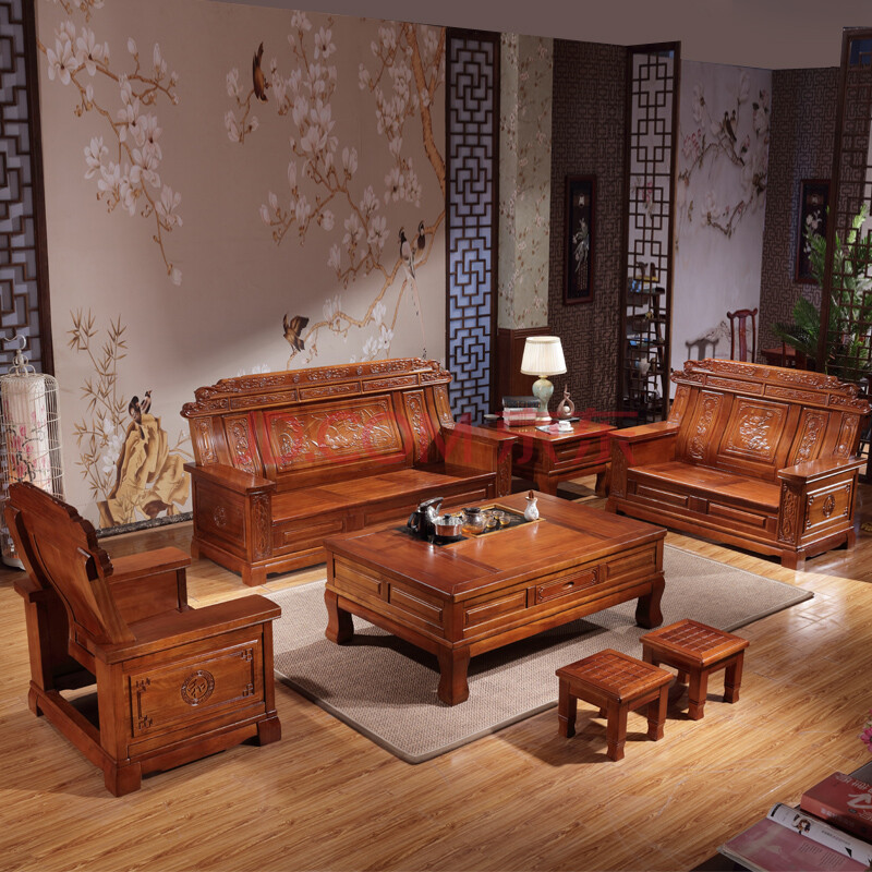 如树家臻 沙发 实木沙发中式仿古香樟木沙发组合客厅木质家具 1 2 3