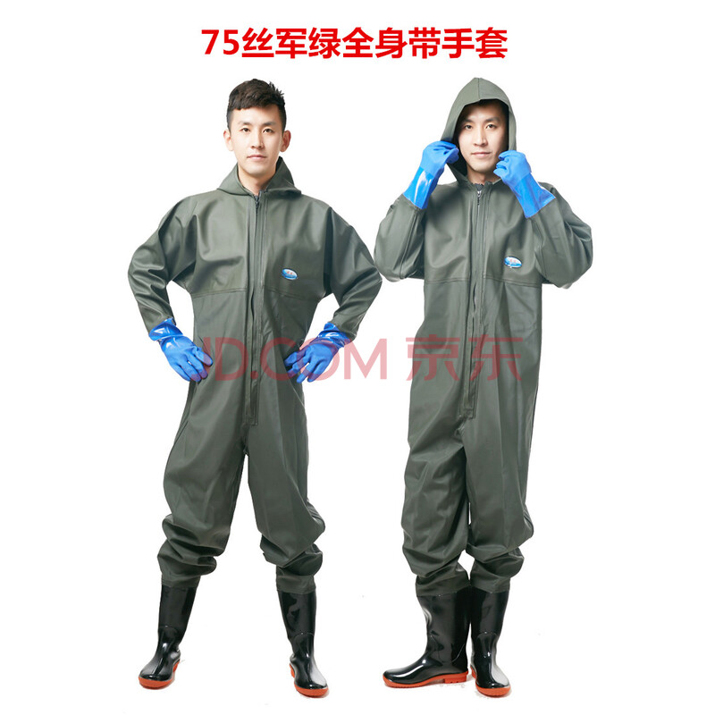 全身下水裤加厚捕鱼雨裤防水衣裤抓鱼连体下水服挖藕服水叉裤 75丝加厚带手套款 40 运动鞋码